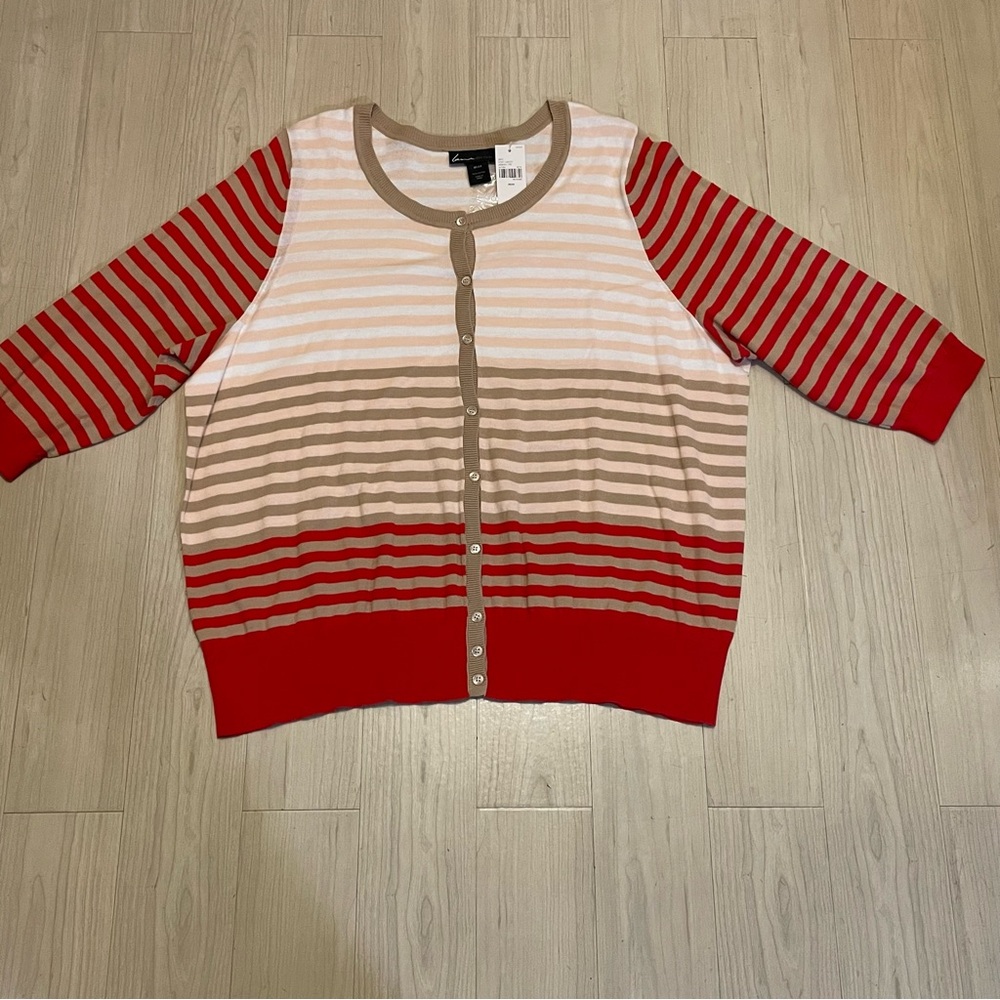 NWT Lane Bryant Sweater Buttons Cardigan Striped Plus Size 26/28 100% Cotton